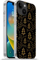 Geschikt voorApple Iphone 14 - Softcase hoesje - Kerst - Goud - Zwart - Patroon - Siliconen Telefoonhoesje
