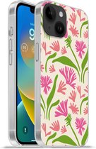 Geschikt voorApple Iphone 14 - Softcase hoesje - Bloem - Patronen - Blad - Siliconen Telefoonhoesje