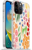 Geschikt voorApple Iphone 14 Pro - Softcase hoesje - Bloemen - Patronen - Veldbloemen - Siliconen Telefoonhoesje