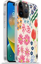 Geschikt voorApple Iphone 14 Pro - Softcase hoesje - Bloemen - Design - Tulp - Siliconen Telefoonhoesje