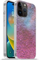 Geschikt voorApple Iphone 14 Pro - Softcase hoesje - Roze - Glitter - Abstract - Design - Blauw - Siliconen Telefoonhoesje