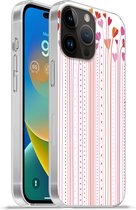 Geschikt voorApple Iphone 14 Pro - Softcase hoesje - Een illustratie van groeiende hartjes - Siliconen Telefoonhoesje