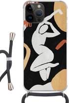 Geschikt voorApple Iphone 14 Pro Max - Crossbody Case - Vrouw - Silhouette - Grijs - Siliconen - Crossbody - Backcover met Koord - Telefoonhoesje met koord - Hoesje met touw