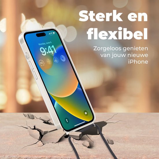 Cordon de téléphone - Chaîne de téléphone - Étui de téléphone Convient pour Apple Iphone 14 Pro - Dot - Beige - Zwart - Siliconen - Bandoulière - Étui de téléphone avec cordon Étui de téléphone