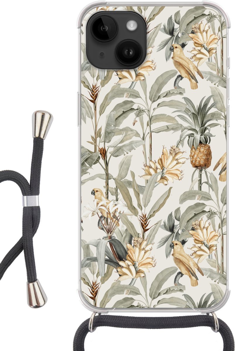 Telefoonkoord - Telefoonketting - Telefoonhoesje Geschikt voor Apple Iphone 14 - Bloem - Ananas - Tropisch - Siliconen - Crossbody - Telefoonhoesje met koord Telefoonhoesje