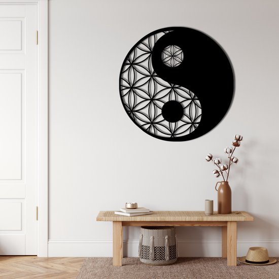 Wanddecoratie | Yin Yang | Metal - Wall Art | Muurdecoratie | Woonkamer | Buiten Decor |Zwart| 71x71cm