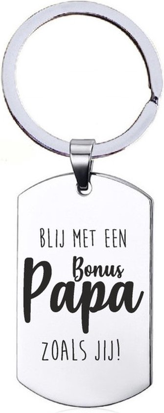 Sleutelhanger RVS - Blij Met Een Bonus Papa Zoals Jij - Vaderdag Cadeau