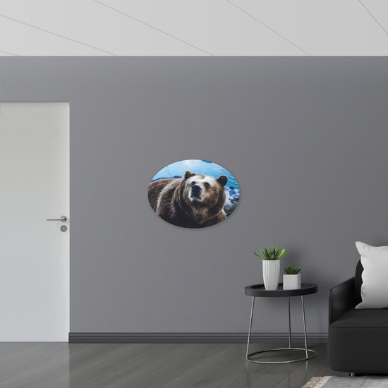 WallClassics - Photo ovale Dibond - Ours brun Bange - 80 x 60 cm (avec système de suspension)