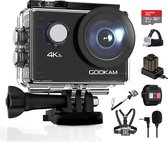 Gookam® - GO2 Action Camera 4K met Microfoon - 40 Meter Waterproof - 20 MP - Inclusief 32GB SD kaart - Borstband - Selfie stick - Hoofdband - Dual lader - Afstandbediening - Externe microfoon