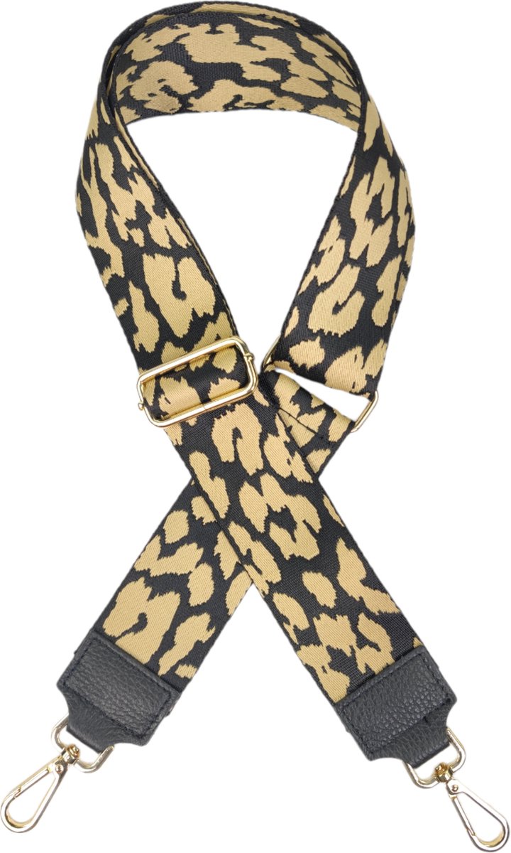 Qischa® Bag strap - Tassenriem - Schouderband - Schouderriem - Tassen Riem - Tas Hengsel - Verstelbare Riem - beige, zwart, goud hardware