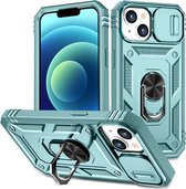 Coverup Ring Kickstand met Camera Shield-- Geschikt voor iPhone 14 Hoesje - Cyan