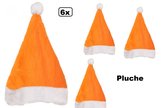 6x Kerstmuts pluche oranje - WK voetbal thema feest kerst fun orange Holland Nederland