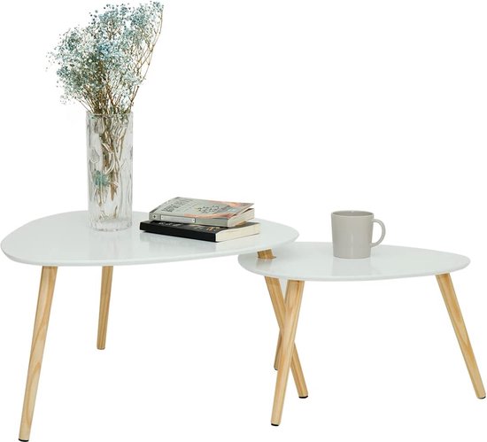 Salontafel, 2-delige set, bijzettafel, woonkamertafel, Scandinavisch, koffietafel, voor woonkamer, slaapkamer, minimalisme