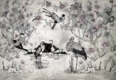 Fotobehangkoning - Behang - Fotobehang - Kersenbloesem - Bloemen - Vogels - 152,5 x 104 cm