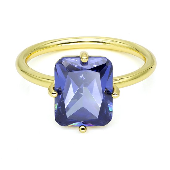 New Bling 9NB-0904-58 Zilveren Ring - Dames - Zirkonia - Rechthoek - 10 x 8 mm - Violet Blauw - Maat 58 - 1,76 mm - Zilver - Gold Plated (Verguld/Goud op Zilver)