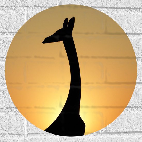 WallClassics - Muursticker Cirkel - Silhouette van Giraf voor Zonsondergang - 40x40 cm Foto op Muursticker
