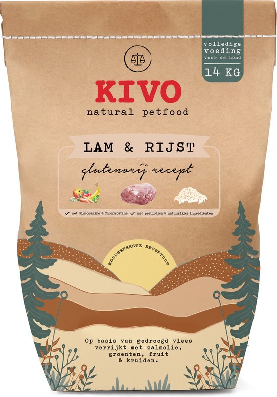 Kivo Petfood Hondenbrokken Lam & Rijst 14 kg Koudgeperst - Glutenvrij