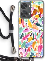 Case Company® - Hoesje met koord geschikt voor OnePlus Nord 2T hoesje met Koord - Watercolor Brushstrokes - Telefoonhoesje met Zwart Koord - Bescherming aan alle Kanten en Over de Schermrand