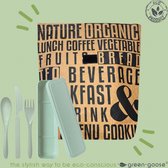 Bio-based Lunch Set | Groen | Tyvek Thermo Koeltas, Tarwevezel Beker, Bord, Kom en Bestek | Duurzaam en Biologisch Afbreekbaar | Vaatwasserbestendig