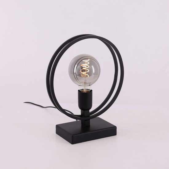 Tafellamp Doppel - tafellamp dubbele ring - 1xE27 - mat zwart metaal