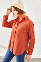 Blouse Katoenen Basic Overhemd  Dames - Oranjerood- Maat S