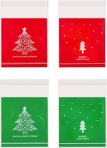 400 Stuks - Transparante Uitdeezakjes - Kerstboom Motief - 4 Ontwerpen - Cellofaan Zakken - Snoep Zakken - Hersluitbaar - Zelfklevende - Doorzichtig -  Geschikt Voor Koekjes, Snoep, Chocolade - Transparant