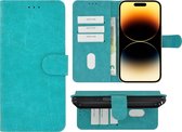 iPhone 14 Pro Hoesje - Bookcase - Pu Leder Wallet Book Case Turquoise Cover