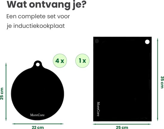 MoreCore Inductie Beschermer - Afdekplaat voor Kookplaat - 5 Stuks - Inductie Mat - Onderzetter- Inductie Pannen - Hittebestendig tot 240 ºC - Zwart