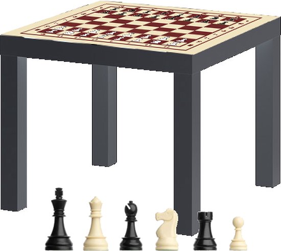 Afbeelding van het spel Tafeltje met schaakbord print incl. stukken - zwart - MET opdruk stukken