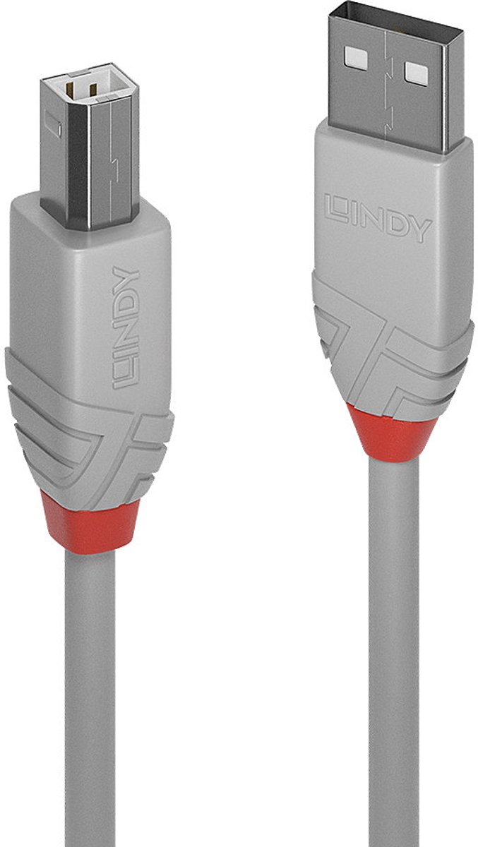 LINDY USB-kabel USB 2.0 USB-A stekker, USB-B stekker 5.00 m Grijs 36685