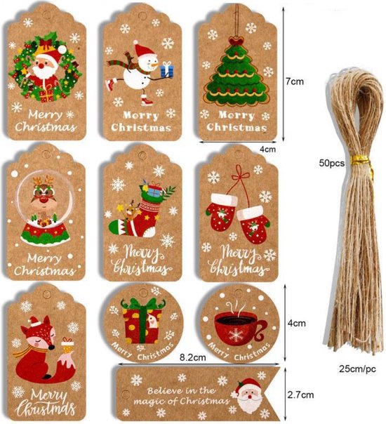 50 stuks kerst cadeau labels