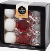 Xmas Baubles - Kerstballen - Echt Glas - Rood/Zilver/Wit - 18x6cm - Kerstballen rood