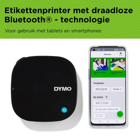 DYMO LetraTag 200B labelprinter met bluetooth | Compacte labelmaker | Verbinding via draadloze bluetoothtechnologie met iOS en Android | Inclusief 1 witte LetraTag tape - DYMO