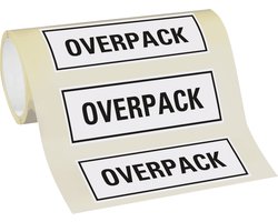 Overpack sticker, zelfklevend papier, 500 op rol