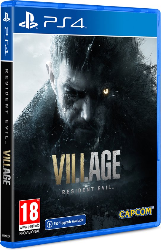 PlayStation 4 speldoos van Resident Evil Village met een monster op de voorkant.