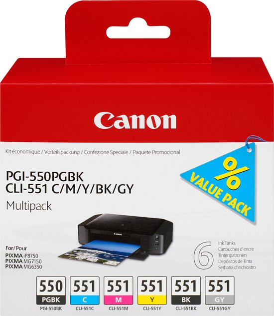 Canon PGI-550 / CLI-551 - Inktcartridge / Zwart / Geel / Magenta / Cyaan / Pigment Zwart / Grijs