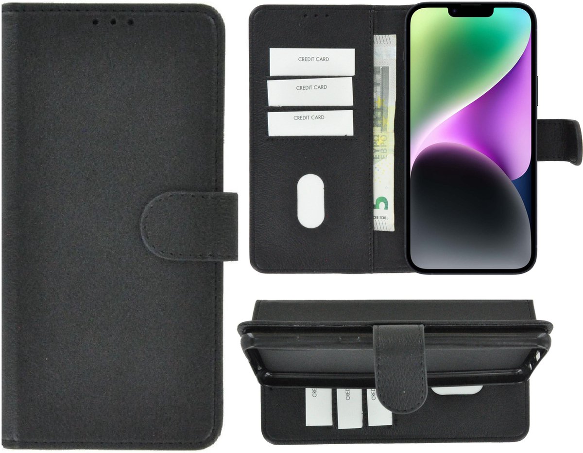 Geschikt voor iPhone 14 Plus Hoesje - Bookcase - Pu Leder Wallet Book Case Zwart Cover