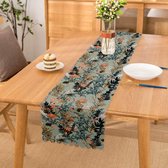 Bedrukt Velvet textiel Tafelloper 45x260 - Bloemen op lichtblauw - Fluweel - Runner -De Groen Home