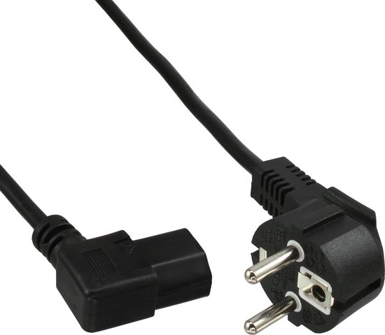 InLine® 16752G netsnoer met geaarde hoek op C13-stekker, rechthoekig, 0,3 m, zwart