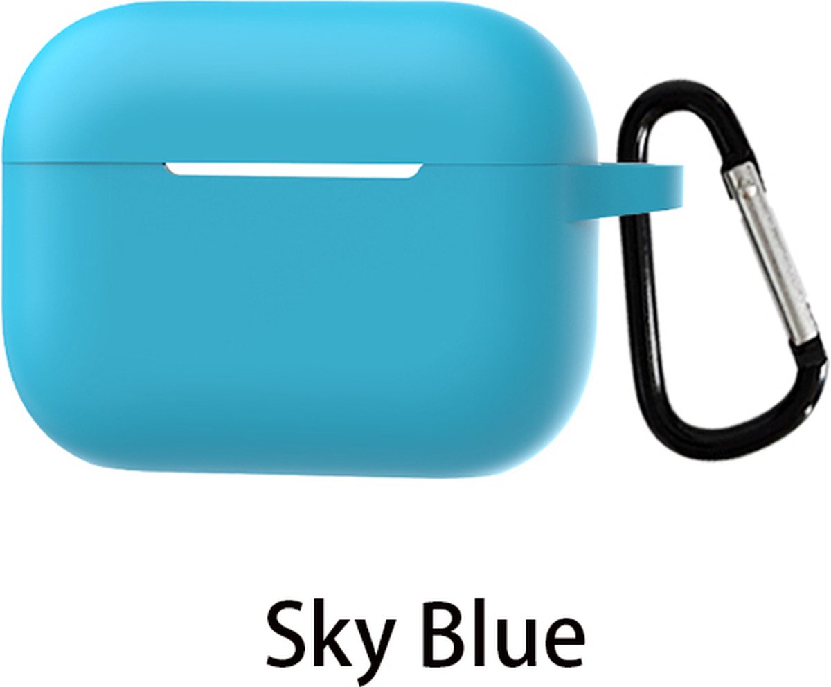 Hoesje met clip geschikt voor Apple AirPods Pro 2 (2022) | Siliconen Case met haak | Hemelsblauw