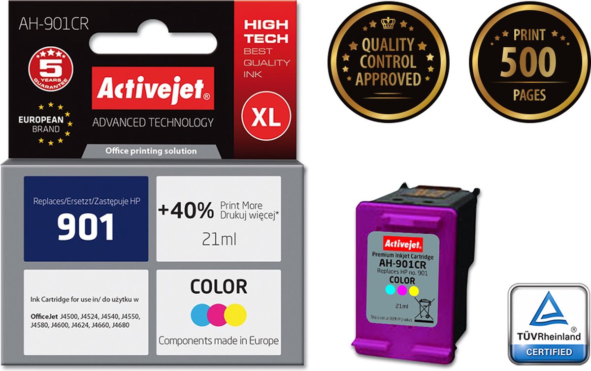 Activejet AH-901CR inkt (vervanging HP 901 CC656AE; Premium; 21 ml; kleur)