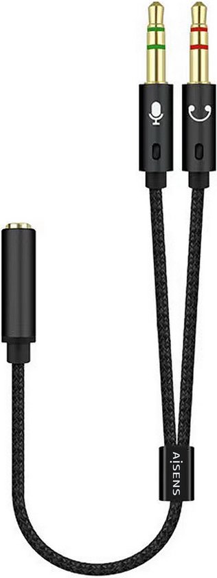 Câble adaptateur audio JACK 3.5 4 broches/H-2xJACK 3.5 3 broches/M, Noir, 25cm