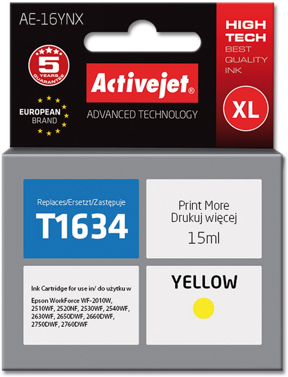 Image of Activejet AE-16MNX inkt voor Epson printer, Epson 16XL T1633 vervanging; Supreme; 15 ml; magenta