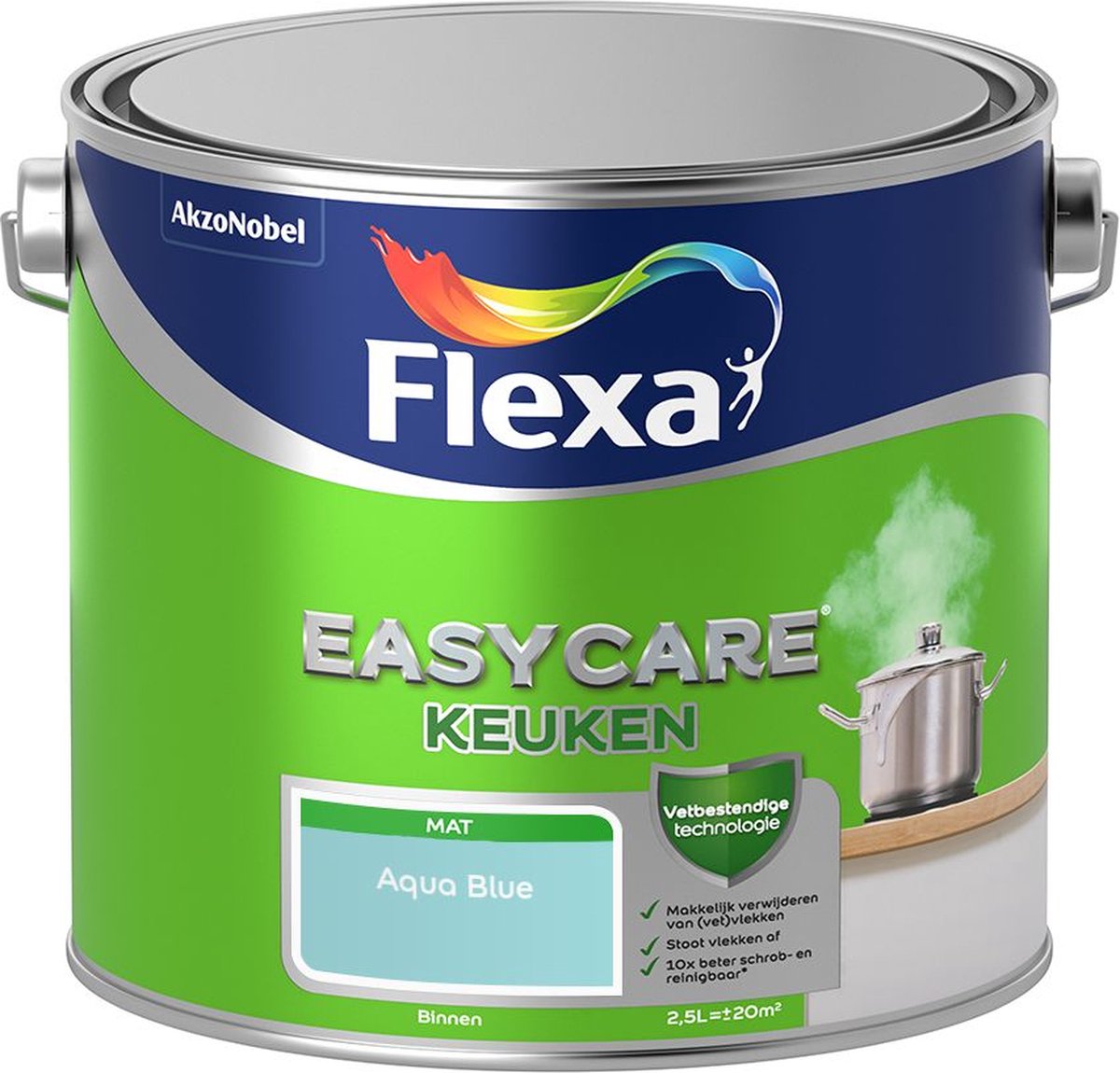 Flexa | Easycare Muurverf Mat Keuken | Aqua Blue - Kleur van het jaar 2004 | 2.5L