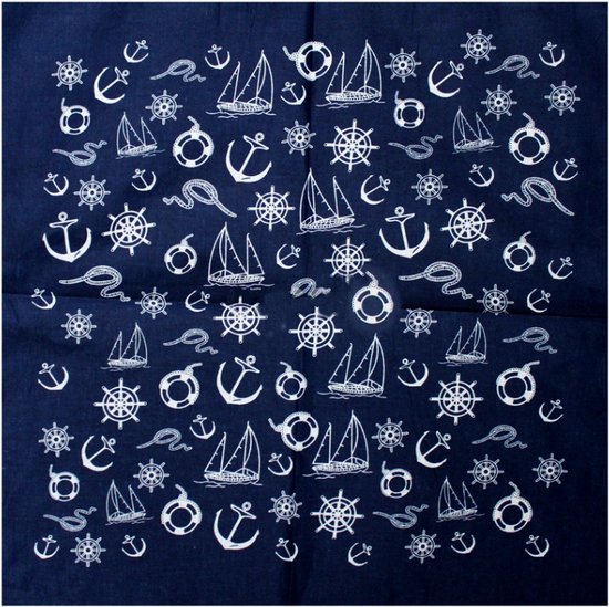 Bandana zakdoek sjaal donker blauw met maritieme scheepvaart marine print