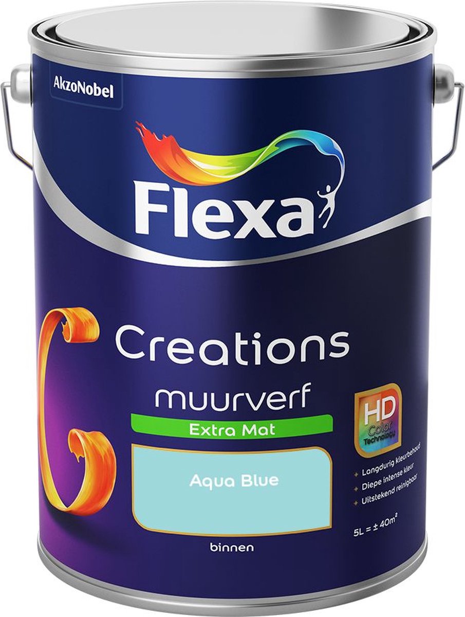 Flexa | Creations Muurverf Extra Mat | Aqua Blue - Kleur van het jaar 2004 | 5L