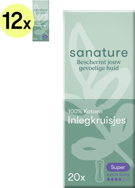 Sanature 100% katoenen - Inlegkruisjes Super - 12 x 20 stuks - Natuurlijk & voor de gevoelige huid