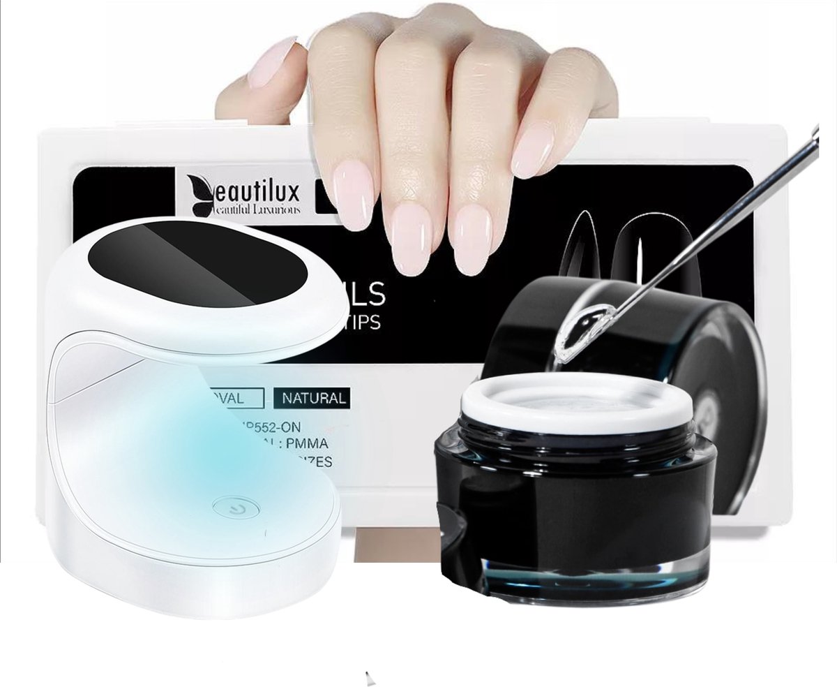 Natural Oval Gel Extension Kit met Gel Lijm + UV Lamp 520 Stuks