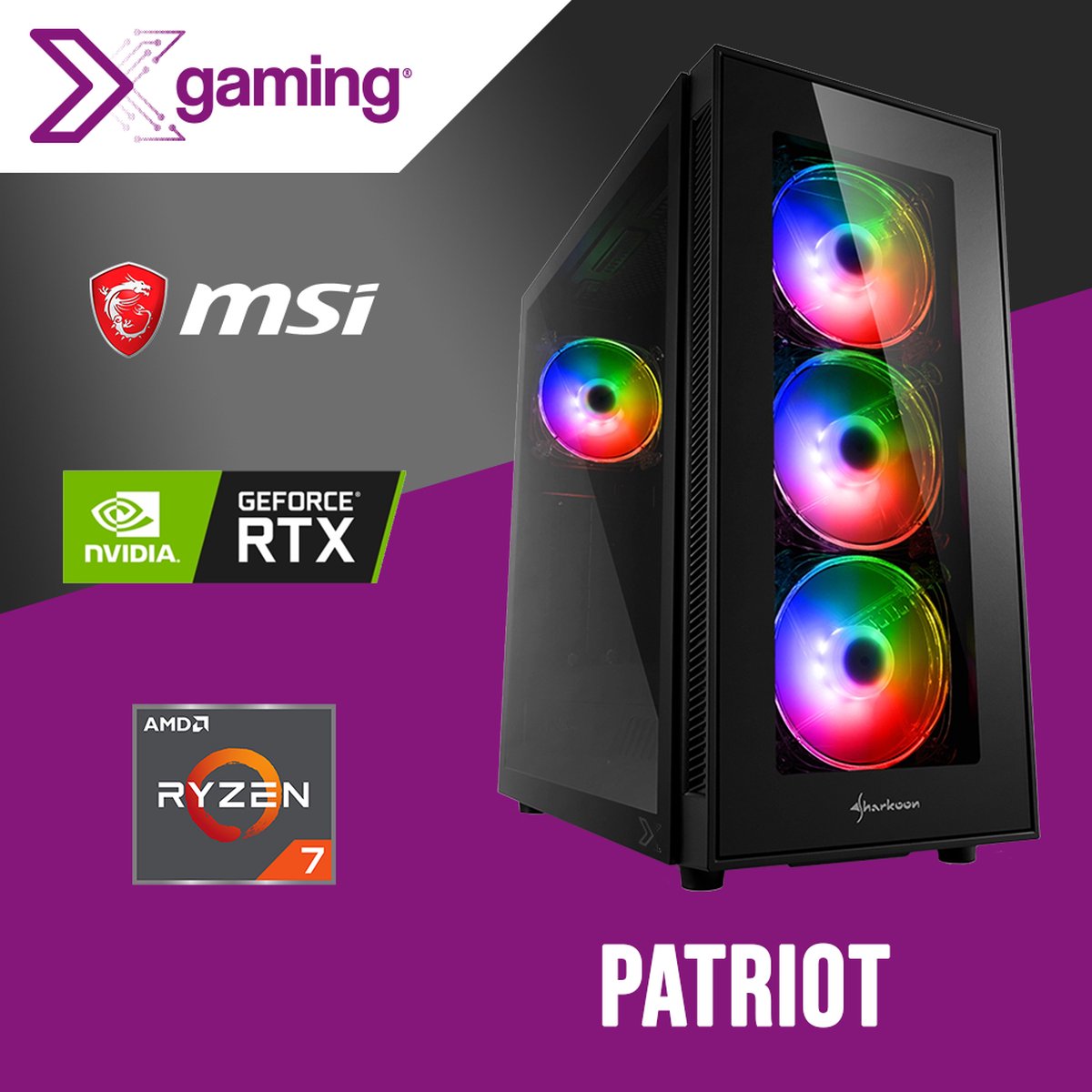 Patriot Game PC Ryzen 7 5800X, GeForce RTX3060Ti, 16GB, 1TB NVME SSD, WiFi+Bluetooth, Waterkoeling
