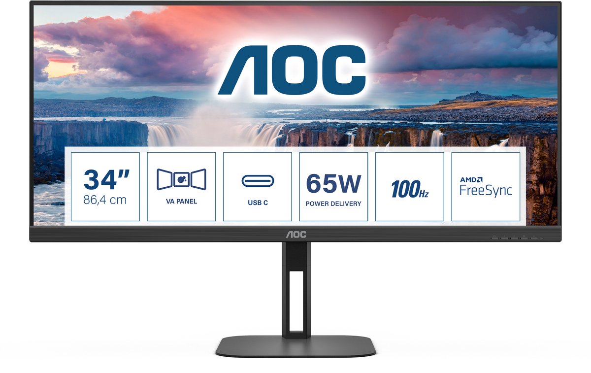 AOC V5 U34V5C/BK computer monitor 86,4 cm (34") 3440 x 1440 Pixels UltraWide Quad HD LCD Zwart